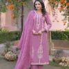 Embroidered Straight Kurti Set (Lavender)