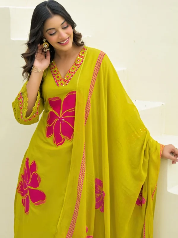 Floral Printed Kurti Palazzo Set (Yellow) (1) Floral Printed Kurti Palazzo Set (Yellow)