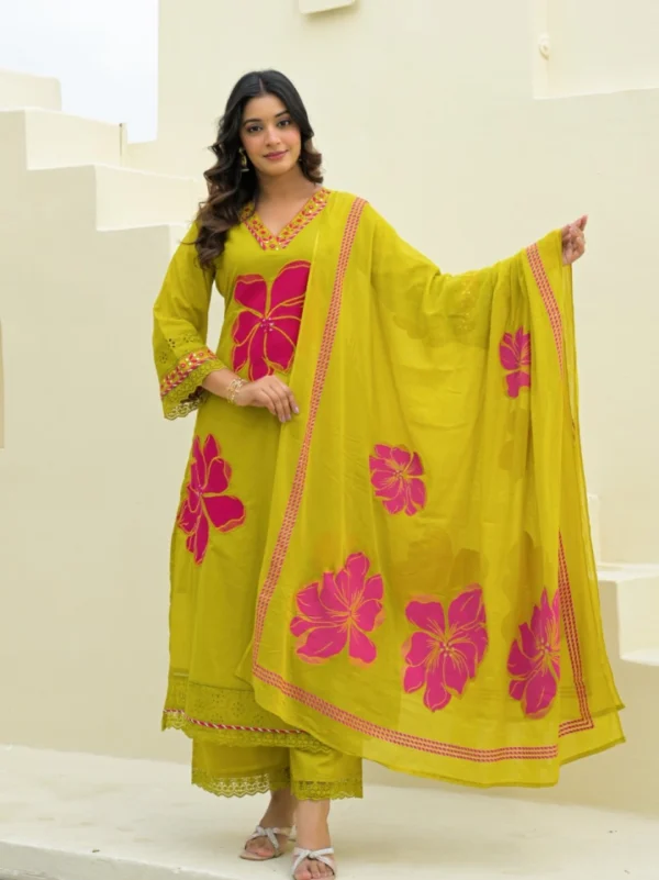 Floral Printed Kurti Palazzo Set (Yellow) (2) Floral Printed Kurti Palazzo Set (Yellow)