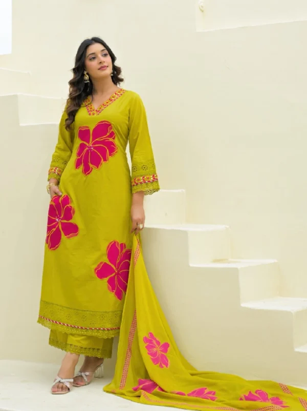 Floral Printed Kurti Palazzo Set (Yellow)-3 Floral Printed Kurti Palazzo Set (Yellow)