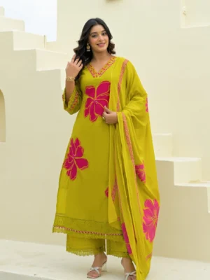 Floral Printed Kurti Palazzo Set (Yellow)