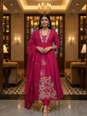 Premium Anarkali Kurta Pant Set (Pink)