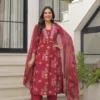 Printed Straight Kurti Set with Dupatta (Maroon)-2 Printed Straight Kurti Set with Dupatta (Maroon)