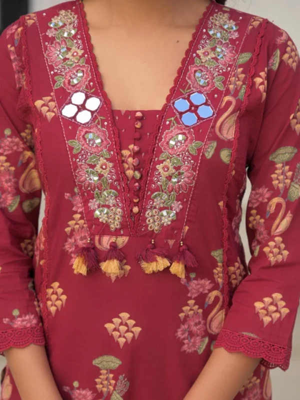 Printed Straight Kurti Set with Dupatta (Maroon)-3 Printed Straight Kurti Set with Dupatta (Maroon)