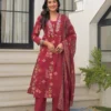 Printed Straight Kurti Set with Dupatta (Maroon)-4 Printed Straight Kurti Set with Dupatta (Maroon)