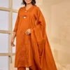 Solid Straight Kurti Set with Dupatta (Rust Orange) (1) Solid Straight Kurti Set with Dupatta (Rust Orange)