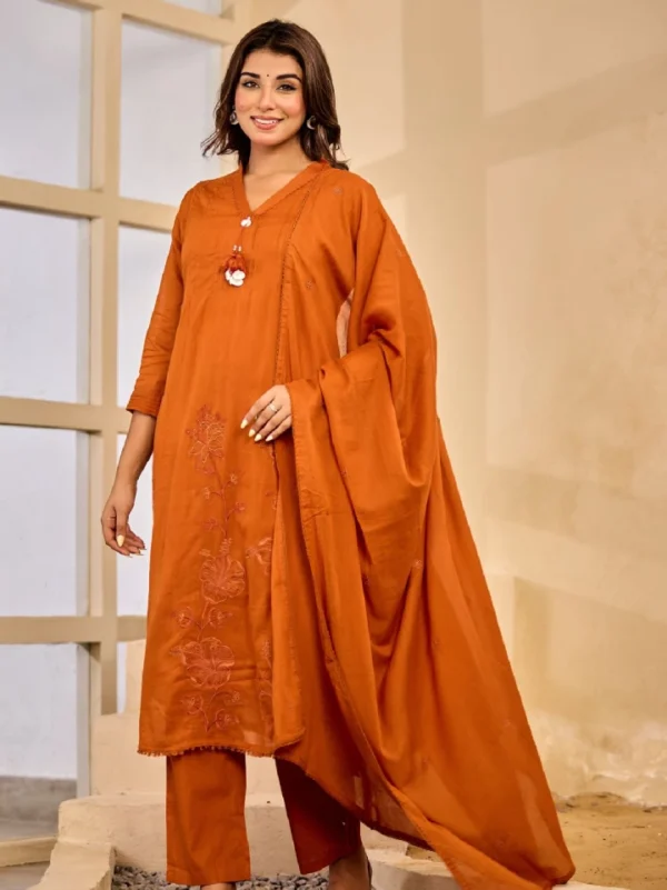 Solid Straight Kurti Set with Dupatta (Rust Orange) (1) Solid Straight Kurti Set with Dupatta (Rust Orange)