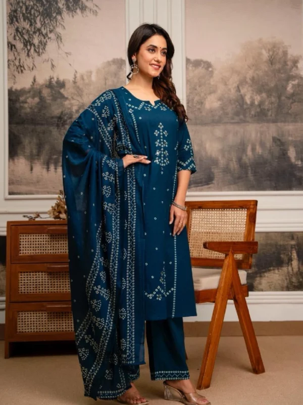 Traditional Printed Kurti Set with Dupatta (Blue)-3 Traditional Printed Kurti Set with Dupatta (Blue)