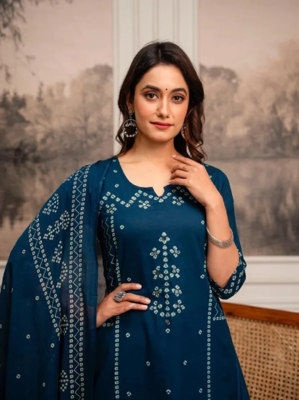 Traditional Printed Kurti Set with Dupatta (Blue)2 Traditional Printed Kurti Set with Dupatta (Blue)