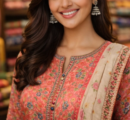 churidars A Blue Printed Kurti Set With A Matching Dupatta