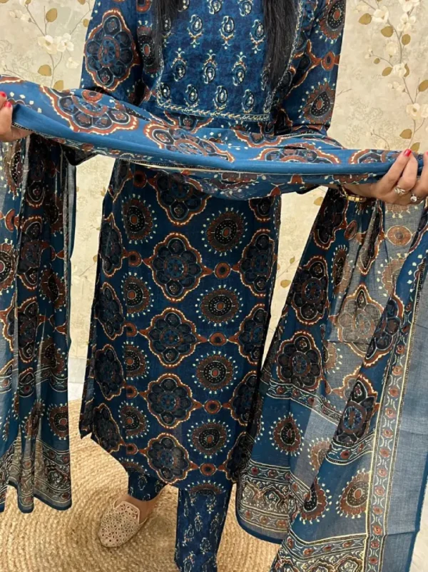 blue A Blue Printed Kurti Set With A Matching Dupatta