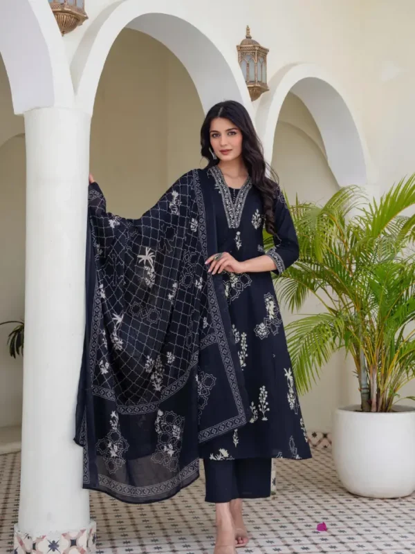 blue2 A Red Printed Kurti Set With Matching Pants And Dupatta