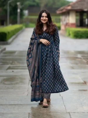 navy blue Ethnic Printed Kurti Set