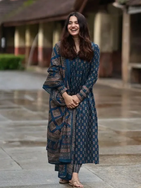 navy blue2 Ethnic Printed Kurti Set