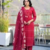red2 Elegant Red Printed Churidar Set