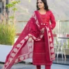 red3 Elegant Red Printed Churidar Set