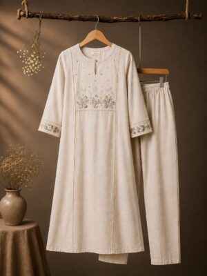 WhatsApp Image 2026-05-22 at 2.30.15 PM Elegant Ivory Kurti Set Featuring Delicate Floral Aplaque And Subtle Golden Detailing For A Timeless Graceful Look.