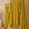 Elegant Mustard Yellow Kurti Set With Delicate White Ethnic Prints And A Matching Dupatta
