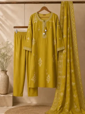 yellow Elegant Mustard Yellow Kurti Set With Delicate White Ethnic Prints And A Matching Dupatta