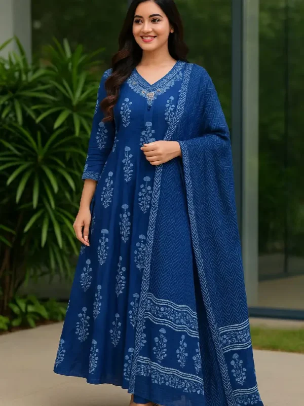 indigo blue Step Into Effortless Elegance With This Rich Indigo Blue Anarkali Kurti Set.
